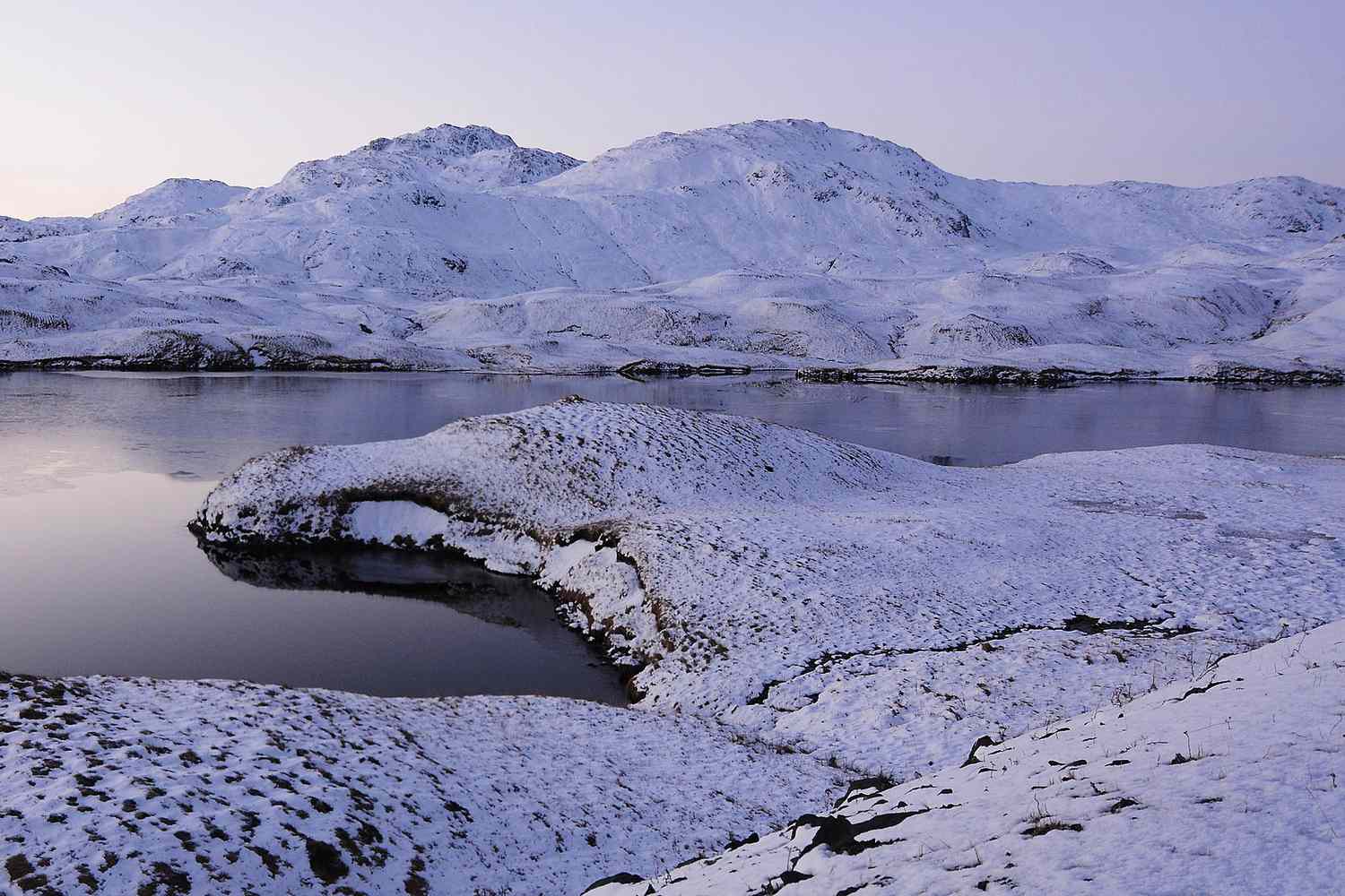 Snowy scene at Lake Leone. Adak Island, Alaska