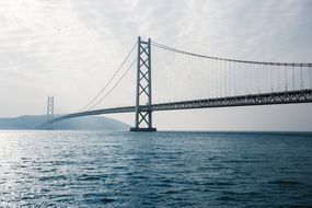 Akashi Kaikyo Bridge on a cloudy day
