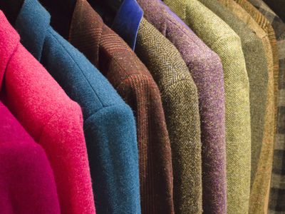 Display of Harris tweed jackets.
