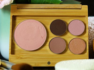 Eye shadow and blush in a bamboo makeup palette