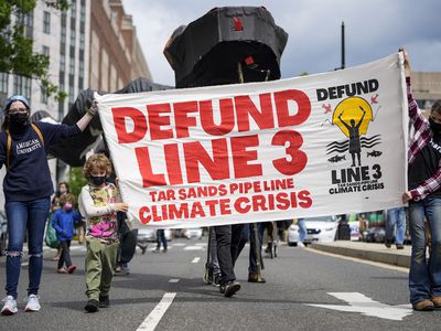 Environmental activists protest against the Enbridge Line 3 oil pipeline